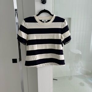COS Monochrome Striped Boxy Crew Neck Top - Medium